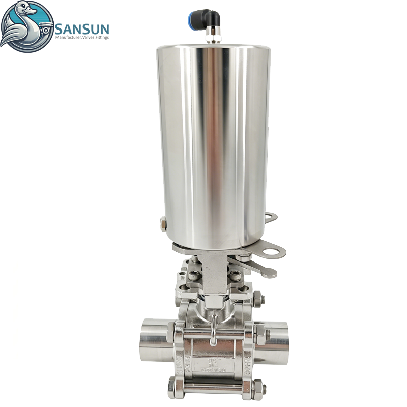 316L Stainless Steel 3-Piece Welded Pneumatic Non-retention Ball Valve ...