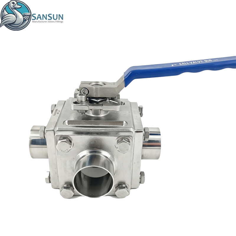 Full-bore Three-way Non-retention Ball Valve for Sanitary Stainless Steel