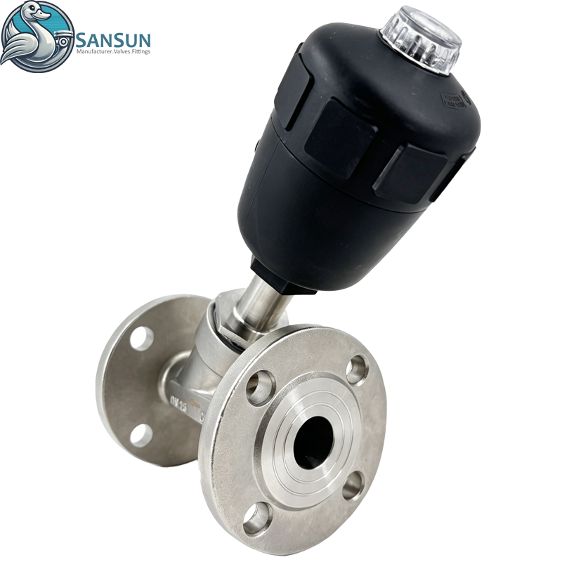 Sanitary Stainless Steel Flange Angle Seat Valve with Plastic Pneumatic Actuator
