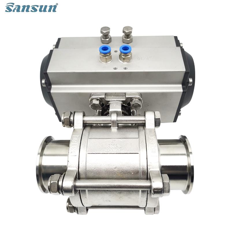 Clamped Pneumatic Actuator Three Piece Ball Valve