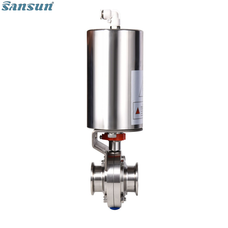 Butt weld single acting pneumatic operated sanitary butterfly valve