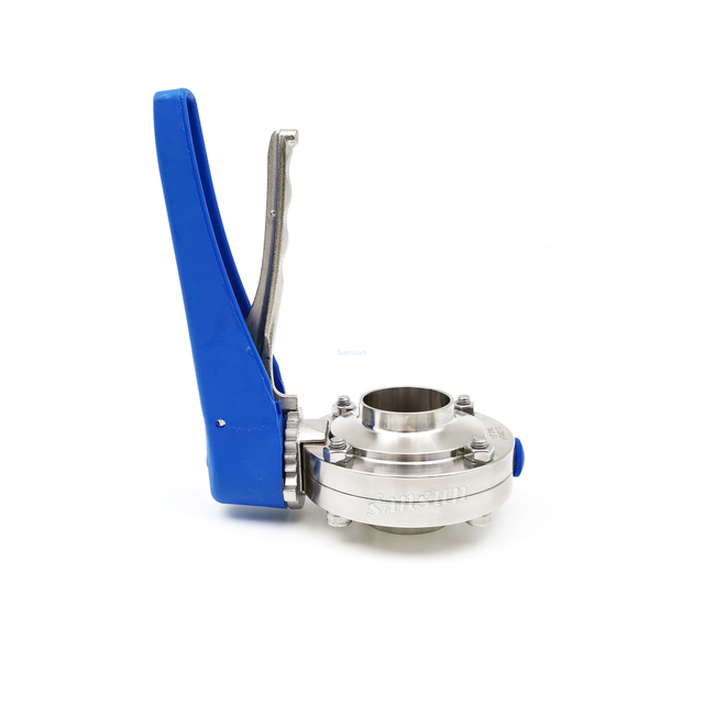 Sanitary weld butterfly valve with Blue plastic handle