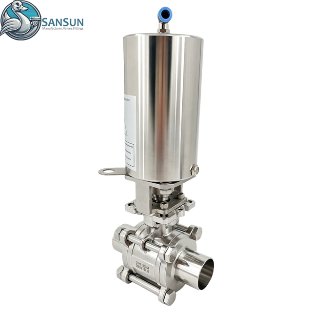 304/316L Sanitary Stainless Steel 3-Piece Welded Ball Valve with Pneumatic Actuator