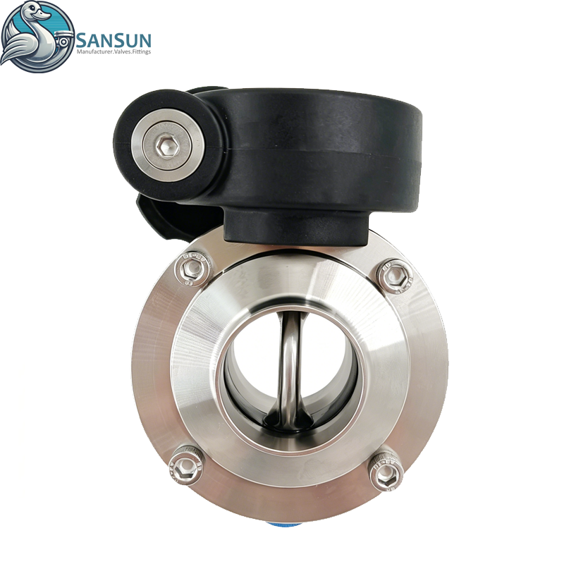 SS316L Stainless Steel Sanitary Welded Butterfly Valve with Micro Adjust Handwheel