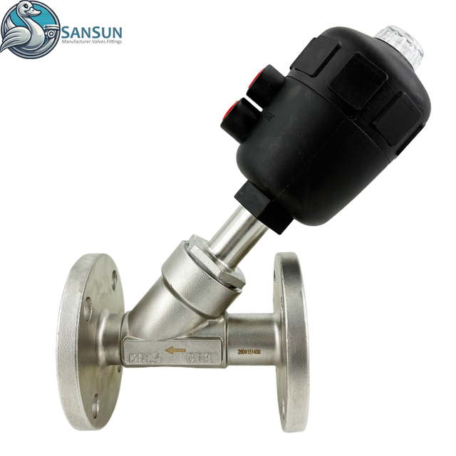 Sanitary Stainless Steel Flange Angle Seat Valve with Plastic Pneumatic Actuator