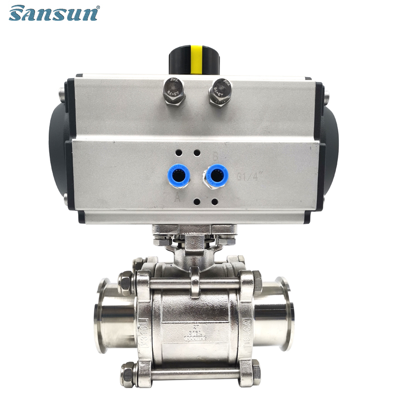 Clamped Pneumatic Actuator Three Piece Ball Valve