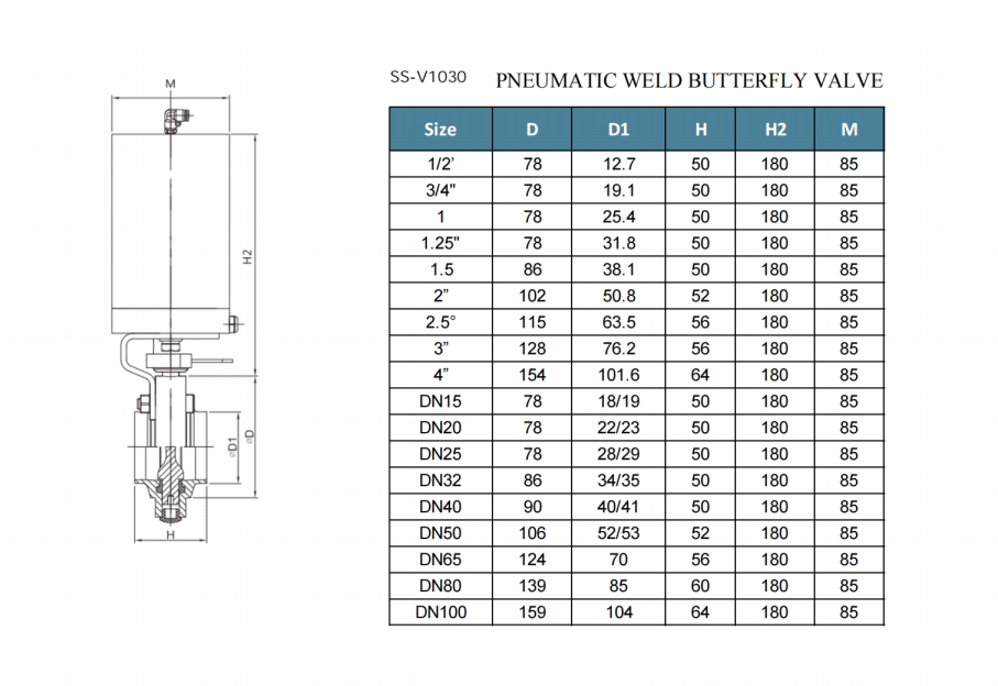 pneumatic weld butterfly valve