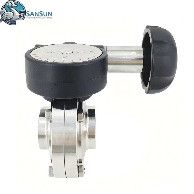 SS316L Stainless Steel Sanitary Welded Butterfly Valve with Micro Adjust Handwheel