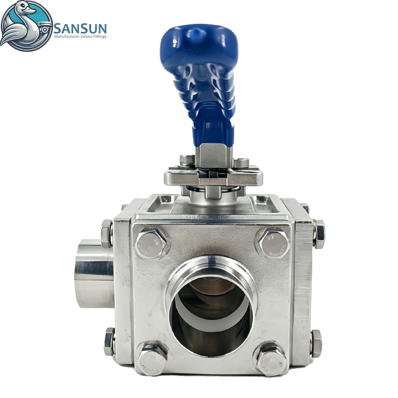 Full-bore Three-way Non-retention Ball Valve for Sanitary Stainless Steel