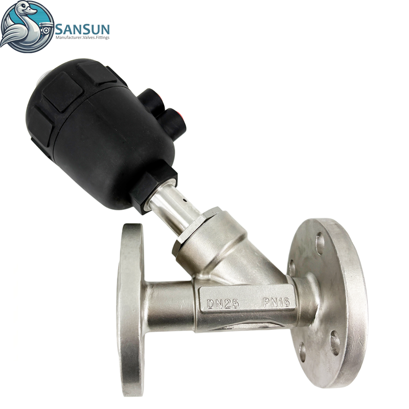 Sanitary Stainless Steel Flange Angle Seat Valve with Plastic Pneumatic Actuator
