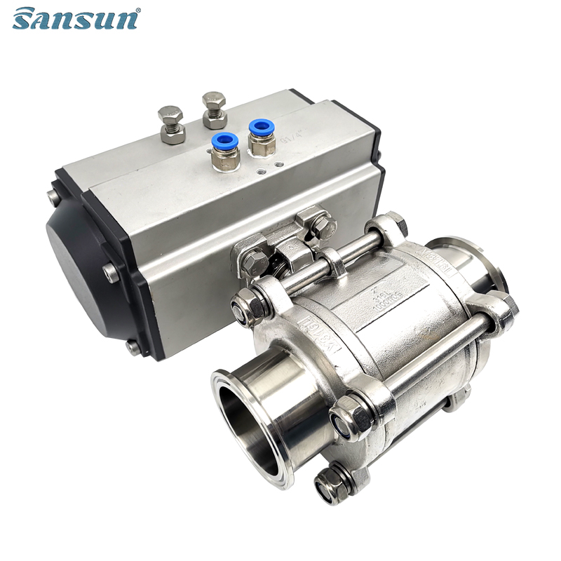 Clamped Pneumatic Actuator Three Piece Ball Valve