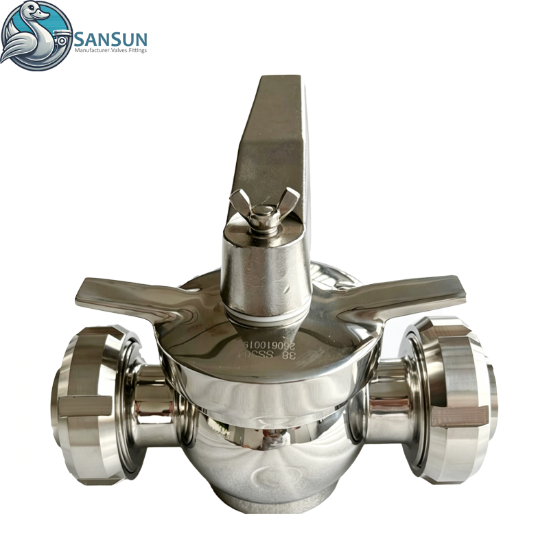 Food Grade 316L Sanitary Union End 3-Way Plug Valve