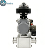 3A Sanitary Tri-Clamp Full Bore 3-Way Ball Valve with Double Acting Aluminum Pneumatic Actuator for Data Center Liquid Cooling