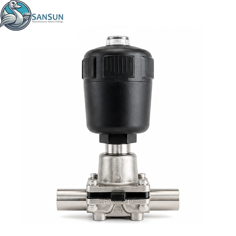 316L Sanitary Pneumatic Welded Diaphragm Valve with Plastic Actuator