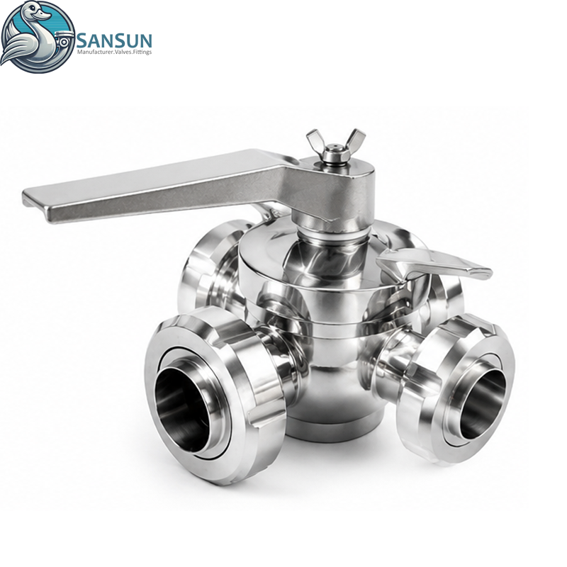 Food Grade 316L Sanitary Union End 3-Way Plug Valve