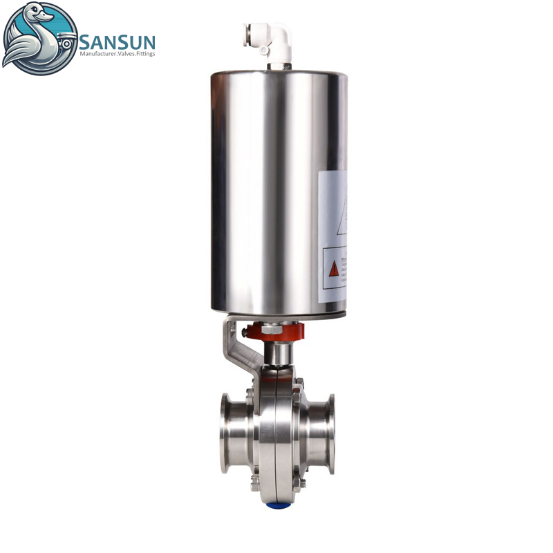 Sanitary Pneumatic Actuator Clamp Water Butterfly Valve Food Grade Stainless Steel 304 316L