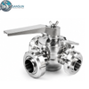 Food Grade 316L Sanitary Union End 3-Way Plug Valve