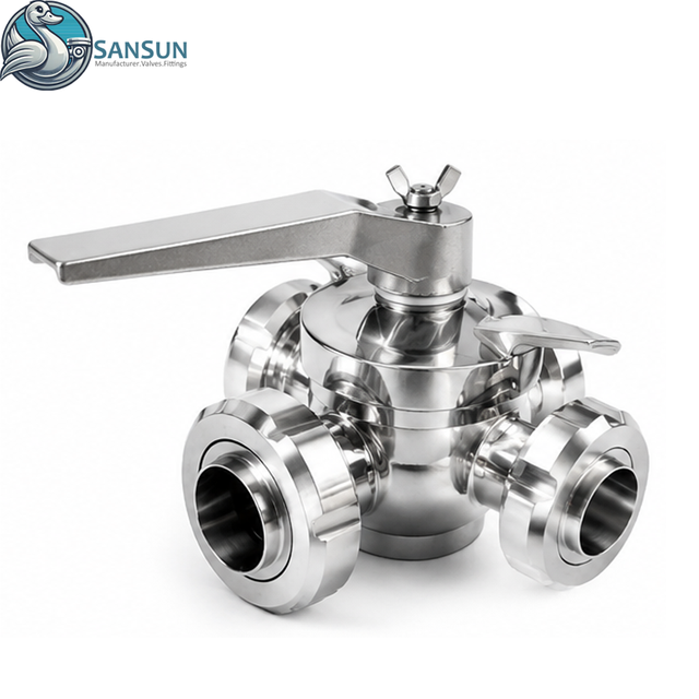 Food Grade 316L Sanitary Union End 3-Way Plug Valve