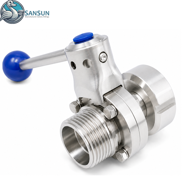 Stainless Steel Sanitary Manual Butterfly Male Nut Butterfly Valve For Dairy Beverage Brewing