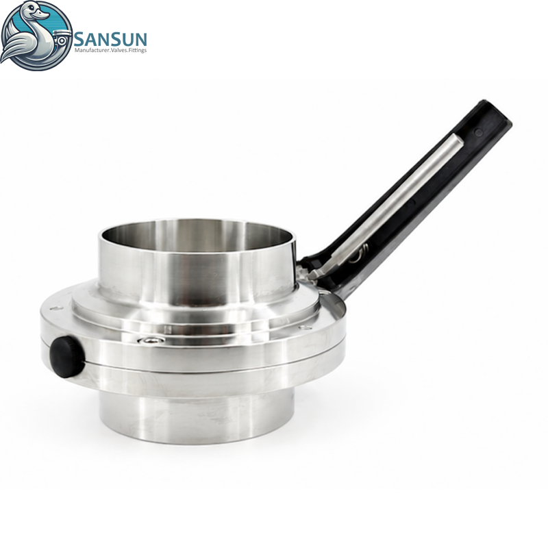 316L Sanitary Welded Butterfly Valve with Black Trigger Handle