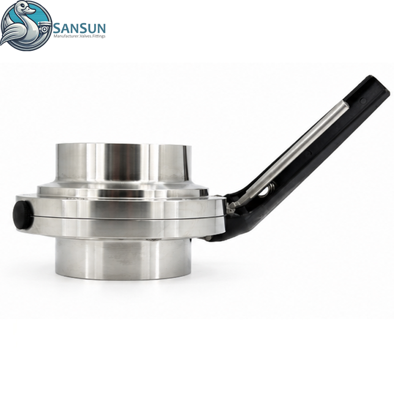 316L Sanitary Welded Butterfly Valve with Black Trigger Handle