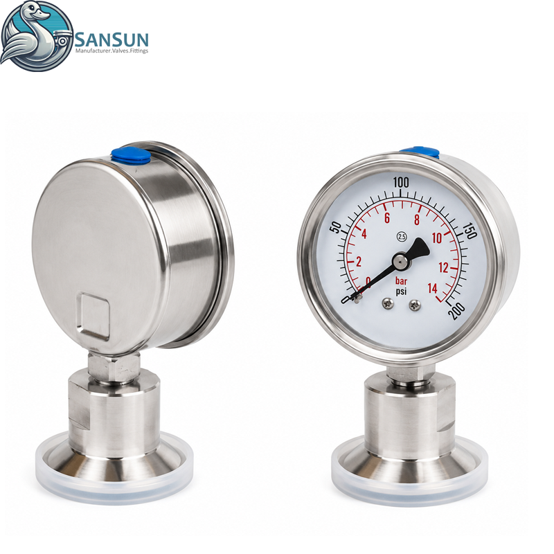 316L Food Grade Sanitary Tri-Clamp Diaphragm Pressure Gauge