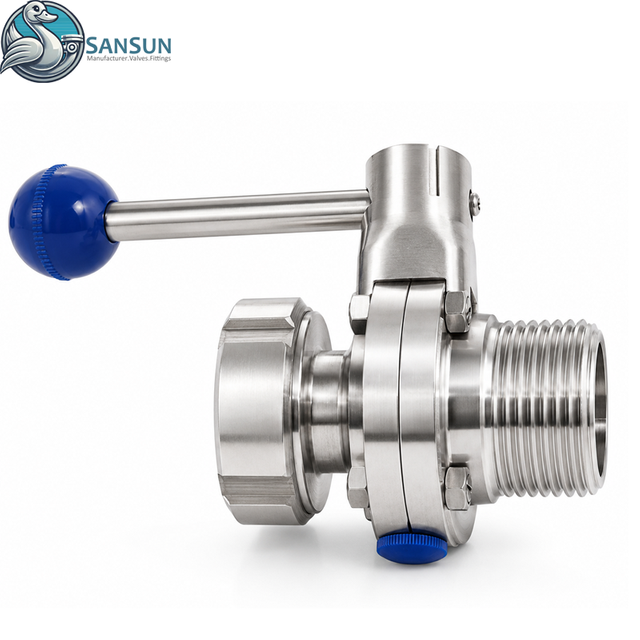 Hygienic SS316L Single Thread Single Nut Manual Butterfly Valve for Liquid Cooling