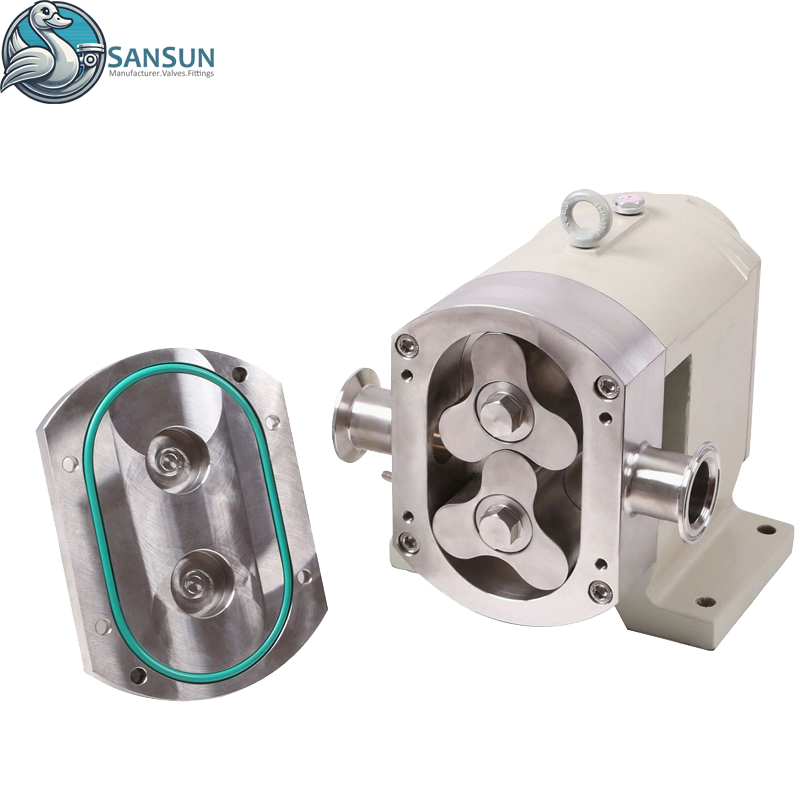 Sanitary Stainless Steel Weld/Clamp Displacement Rotary Lobe Pump with Gear Reduce Motor